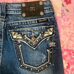 Miss Me Women's Dark Blue Boot Cut Jeans with Embellished Pockets